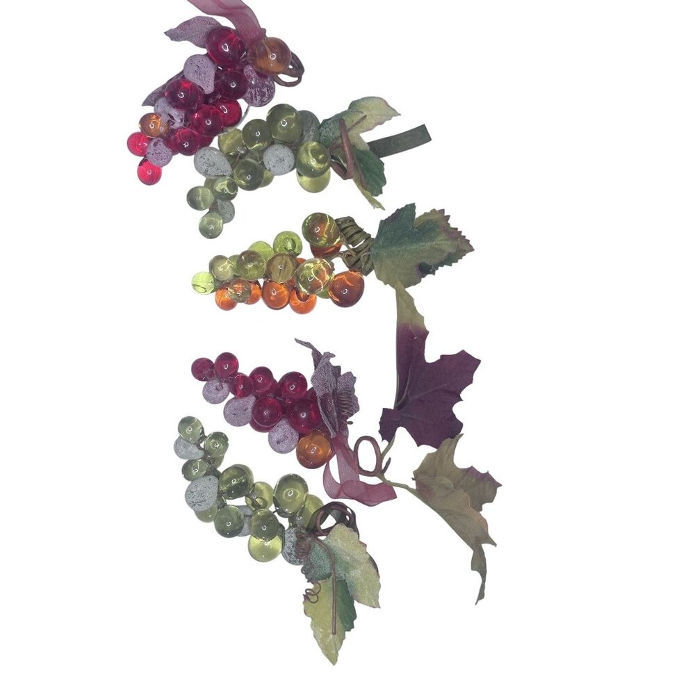 Grape Lucite Acrylic Clusters Sugar MCM Ribbon Leave Accents Decor Set of 5